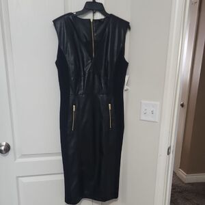 INC International Concepts Black Midi Dress with Gold Accents